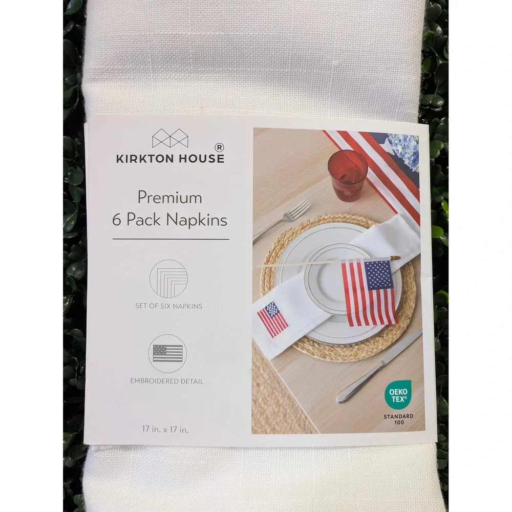 ALDI Kirkton House 6 Pack Napkins White American Flag Embroidered 17x17 NEW